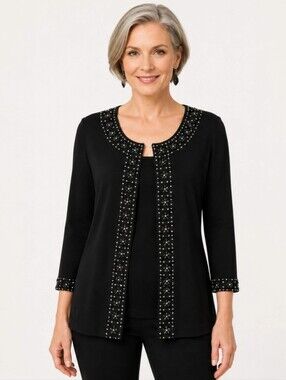 Chico’s Travelers Very Black Beaded Cardigan Size 8 Small/Chico's 1